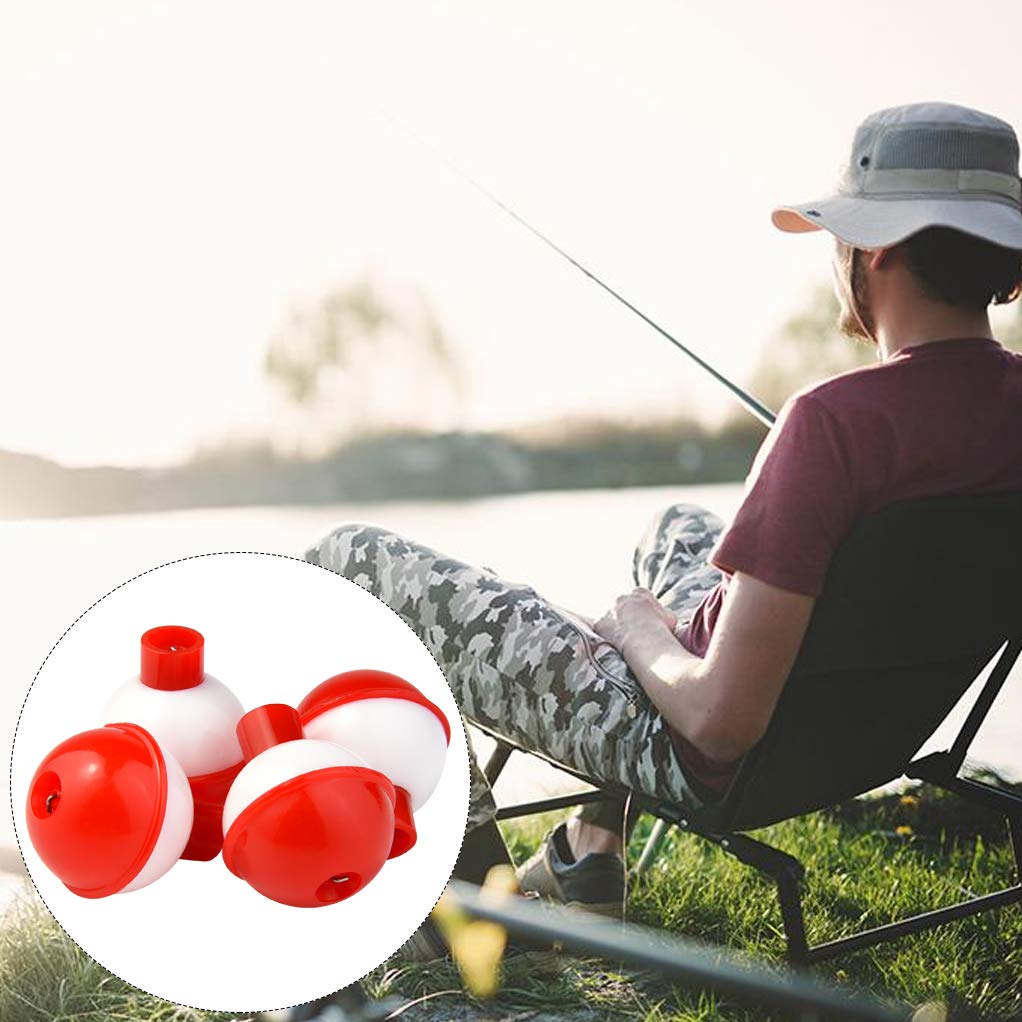 Bskifnn 20 PCS Round Fishing Bobbers 1 Inch Float Bobbers Push Button - Red and White ABS Material (20)