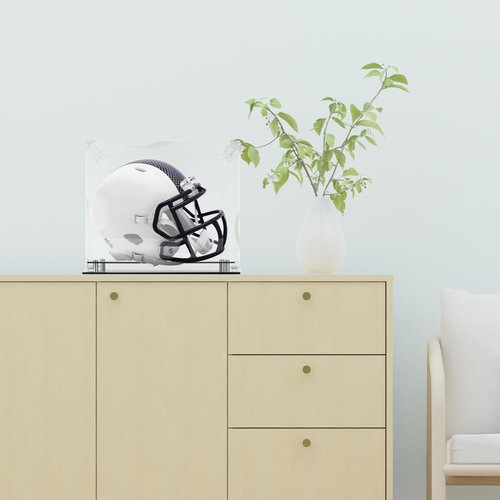 Pro UV Full Size Football Helmet Display Case Stand fits Baseball Batting Helmet Ice Hockey Motorcycle Helmet Showcase with Gold Risers