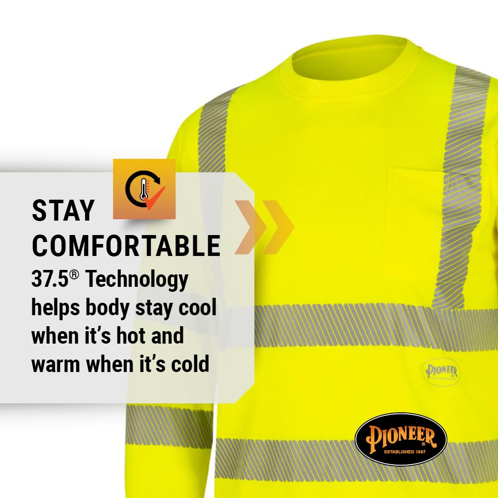 Pioneer Hi Vis Sleeved Cooling Shirt - Class 3 Safety Long Sleeve - for Construction, Roadway, Traffic