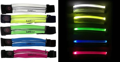 LED Reflective Running Belt with USB Rechargeable - Key, iPhone X 6 7 8 Plus Cell Phone Holder for Sports - Waist Fanny Pack for High Visibility During Walking and Cycling (White)