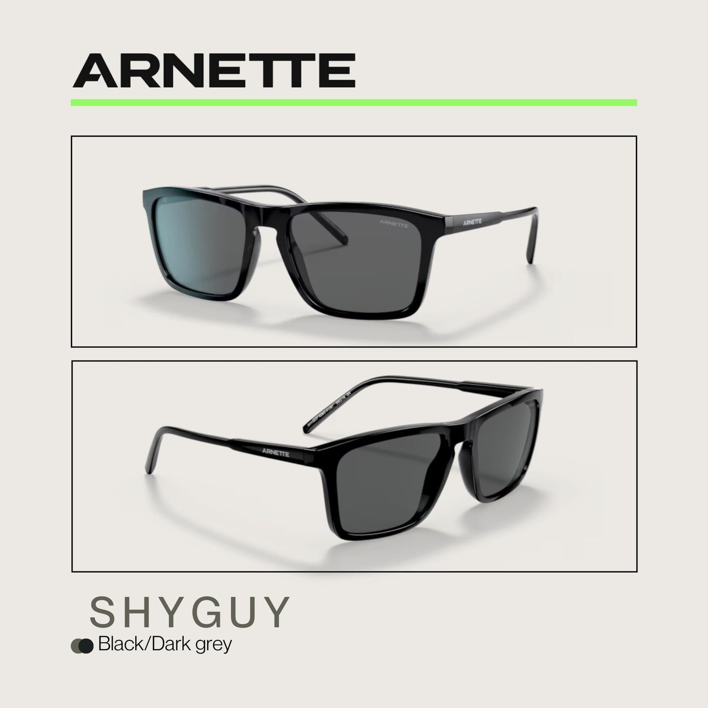 ARNETTE Shyguy AN4283 41/87 56MM Black/Dark Grey Square Sunglasses for Men +BUNDLE with ACCESSORY EYEWEAR KIT