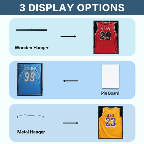 Sboitflmm Jersey Frame Display Case - Football Jersey Display Frame - Lockable Jersey Shadow Box with UV Protection Acrylic Door and Hanger for Hockey Soccer Basketball Baseball Shirts, Black