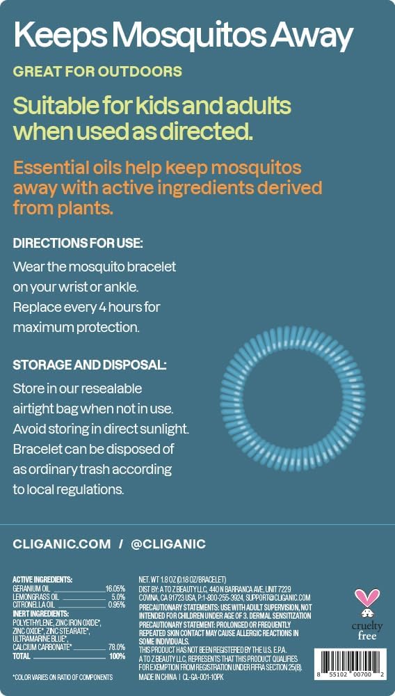 Natural DEET-Free Mosquito Repellent Bracelets - 10 Pack for Adults & Kids