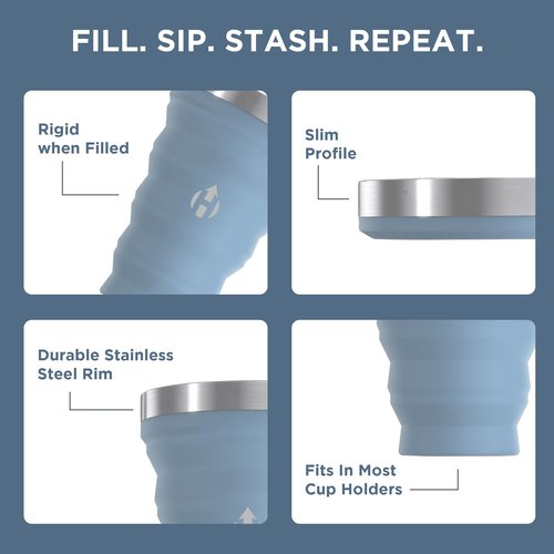 HYDAWAY Pocket Pint - 16oz Collapsible Silicone Cup with Stainless Steel Rim and Protective Travel Case - Reusable, Compact Drinkware for Camping, Festivals, and Everyday Use