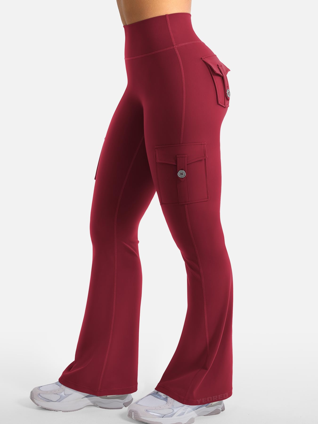 YEOREO CoreFlex Women Workout Flare Leggings with Pockets Scrunch Cargo Gym Yoga Leggings Wine XL