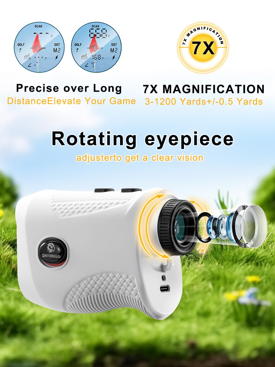Golf 1200 Yards Laser Rangefinder with Slope and Pin Lock Vibration Mode Continuous Scan 7X Magnification Range Finder with Rechargeable Battery,High-Precision Flag