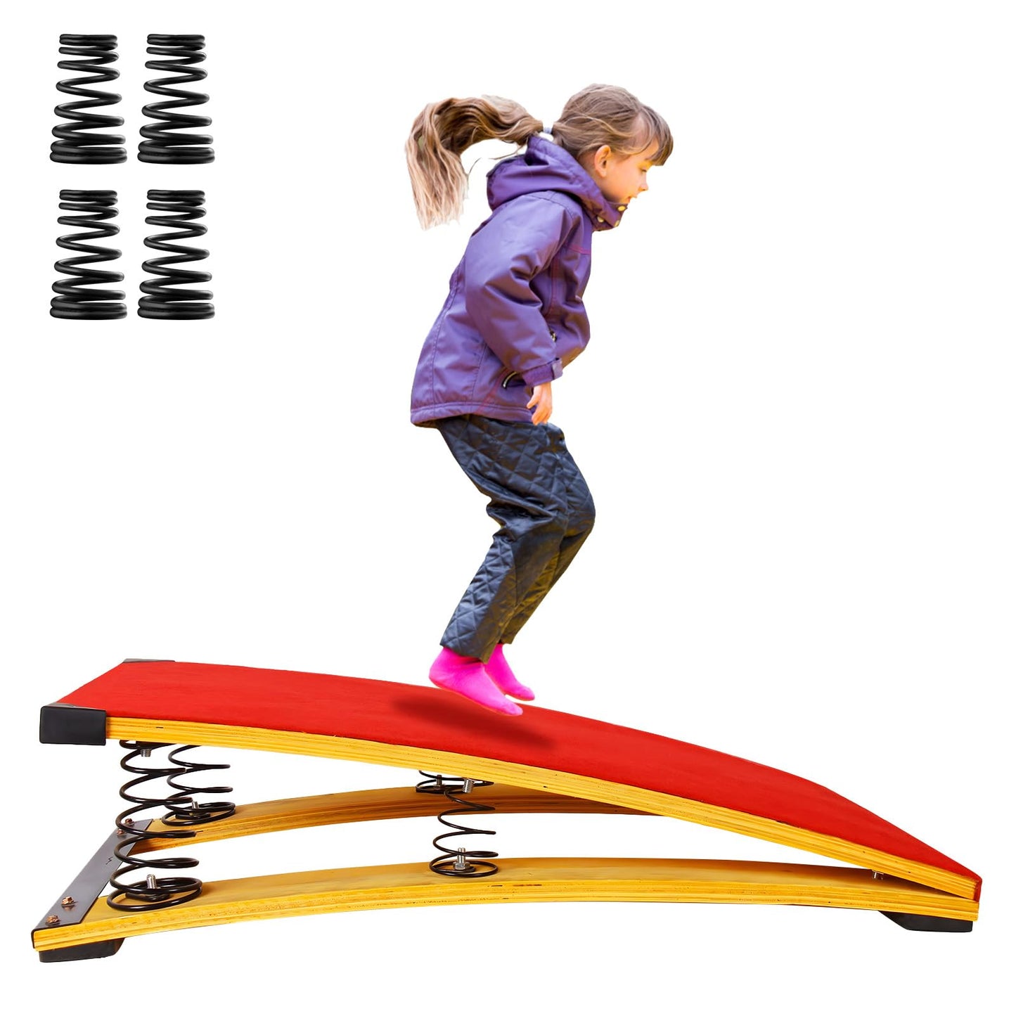 4 Springs Gymnastics Springboard for Kids, 31.5"X19.7" Vaulting Training Spring Boards Gymnastics, Portable Curved Spring Board Gymnastics Vault with Anti-Slip Mat for Outdoor Training Exercise