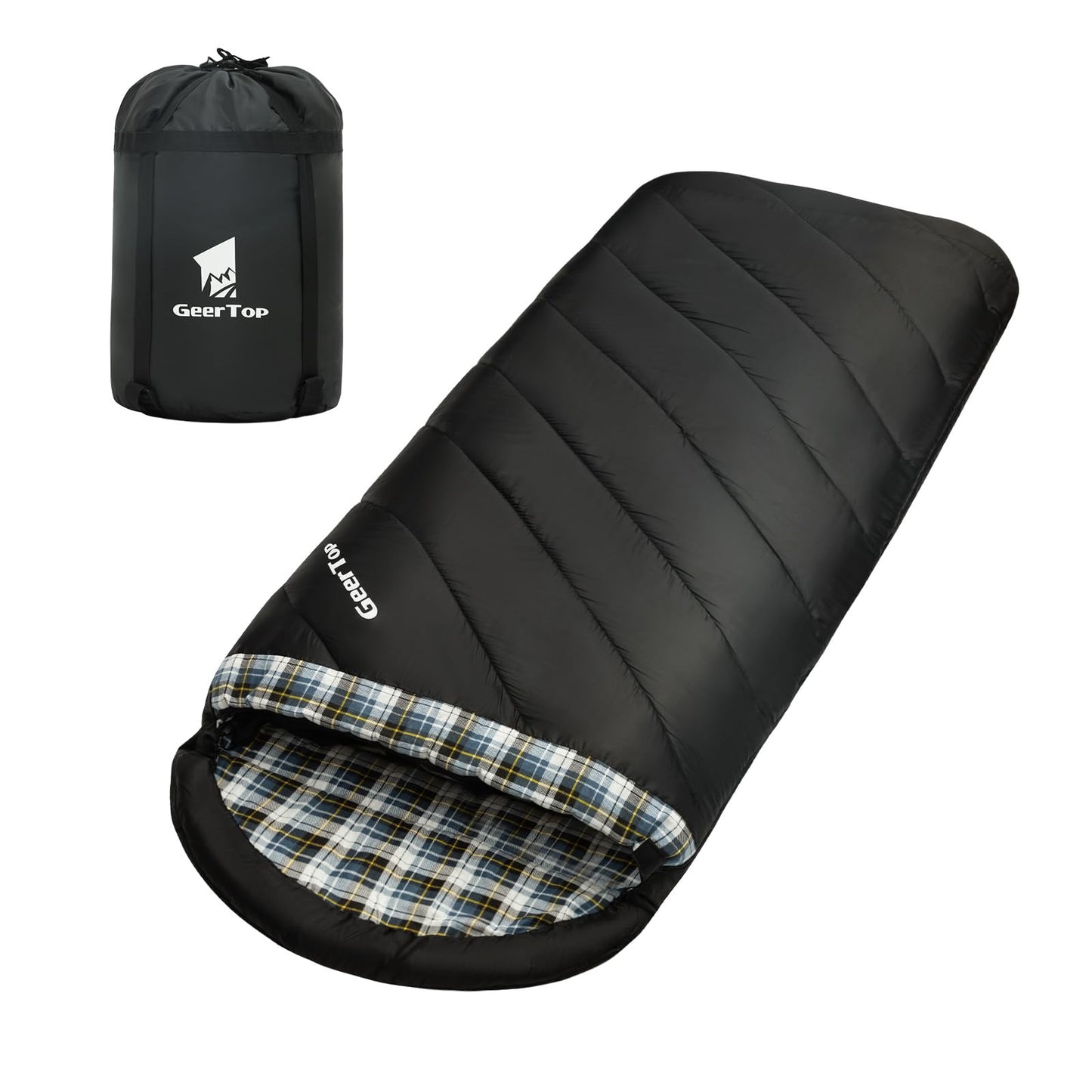 GEERTOP Flannel Sleeping Bag for Adults XXL 4 Season, 0 Degree Sleeping Bag for Winter Cold Weather (Black)