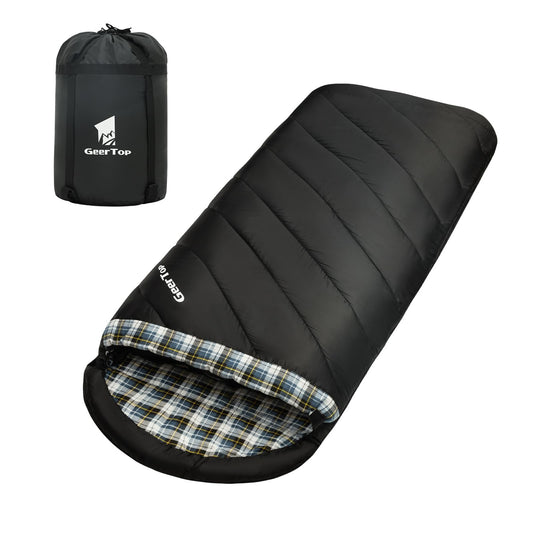GEERTOP Flannel Sleeping Bag for Adults XXL 4 Season, 0 Degree Sleeping Bag for Winter Cold Weather (Black)