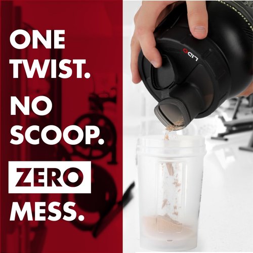 MYLIDO Protein Dispenser Scoop Powder Dispense Supplement Funnel Universal Size Fits All Brands, Pre and Post Workout BPA Free Hands Clean Attachment Container Lid MyLid-O