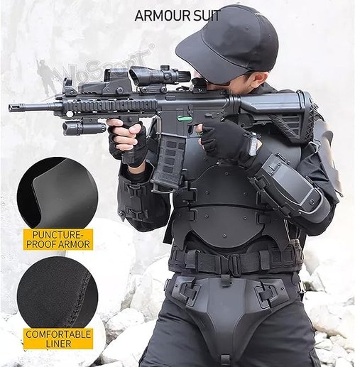 Zhongren Airsoft Vest Armor Cosplay Vests Adjustable Tactical Molle Chest Protector Set Paintball Combat Gear Costumes(Black)