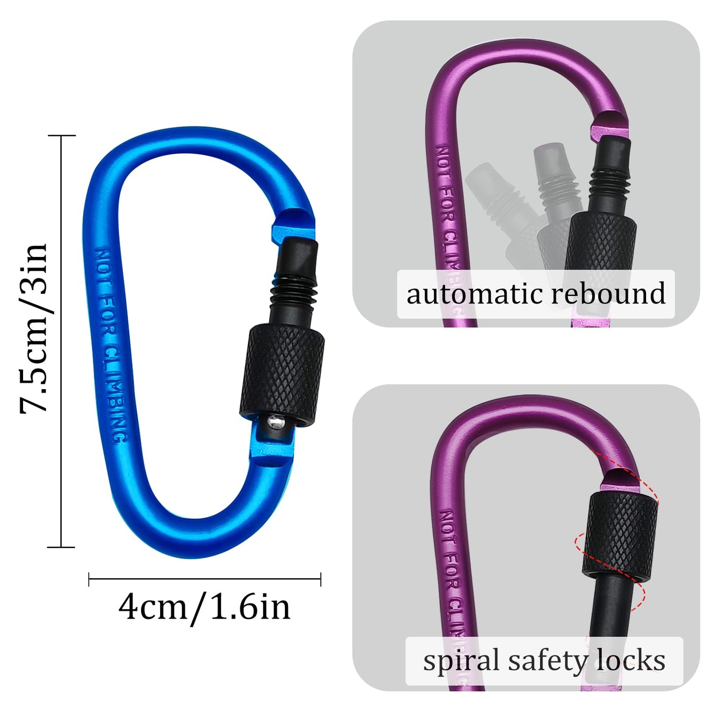 6 Pack Small Locking Carabiner Clips - 3 Inch Aluminum Alloy D-Ring Key Hooks with Twist Lock, Secure for Keys, Pet Leash, Travel Accessories (Not for Climbing)(Multicolor1)