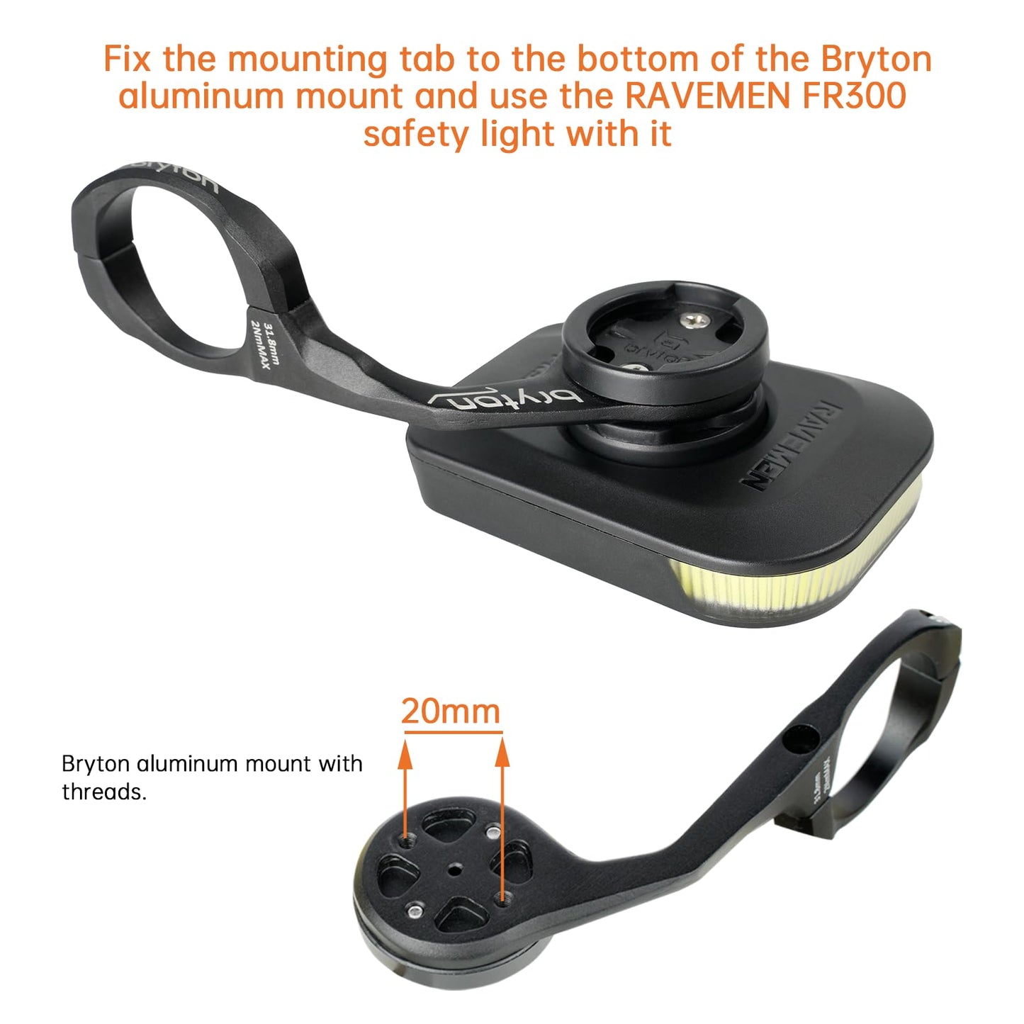 Ravemen AGM02 Mounting Tab Accessory for FR160 Compatible with Front Mounts with 20/21 mm Hole Distance Bryton Bike Mounts