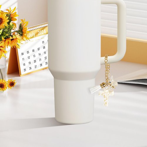 OSVINO 2PCS Charm Accessories for Stanley Cup, Cross-Shaped Keychain with Bling Butterfly Chain for Stanley Tumbler Handle, Cute Water Bottle Chain for Women Men Gift, Gold