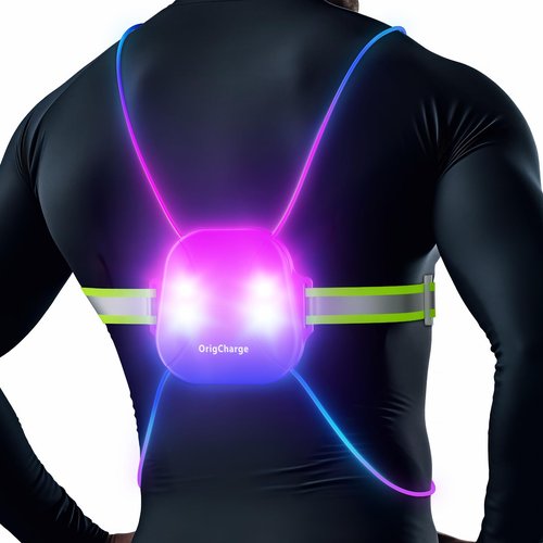 OrigCharge Running Vest for Women, Reflective Running Lights Vest for Night Runners, Running Accessories High Visibility Vest, Safety Reflective Belt for Men, Reflector Running Gear- IPX5 Waterproof
