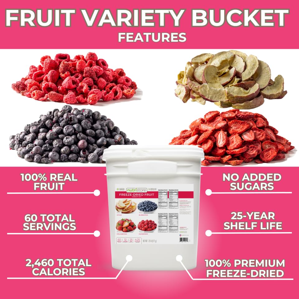 Nutristore Emergency Buckets | Premium Freeze-Dried Meats | 25-Year Shelf Life | Made in USA | Emergency Survival Food Supply | 60 Large Servings