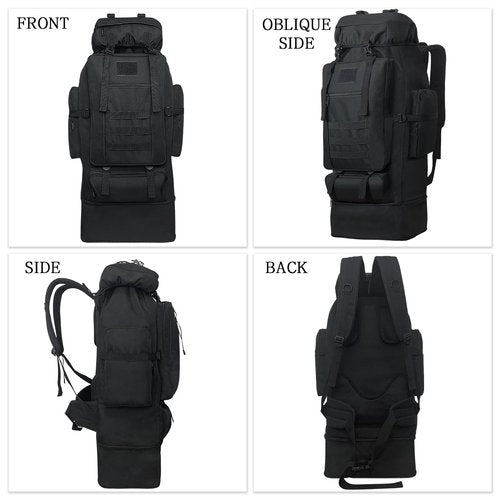 Lizbin 100L Camping Hiking Backpack, Military Tactical Backpack Molle Rucksack, Extra Large Hiking Backpack, Water Resistant Hiking Daypack, Outdoor Sports Backpack, Adjustable Sport Bags (Black)