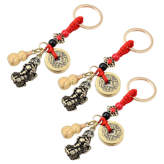 Opexicos 3Pcs Brass Pixiu Gourd Praying Key Chain