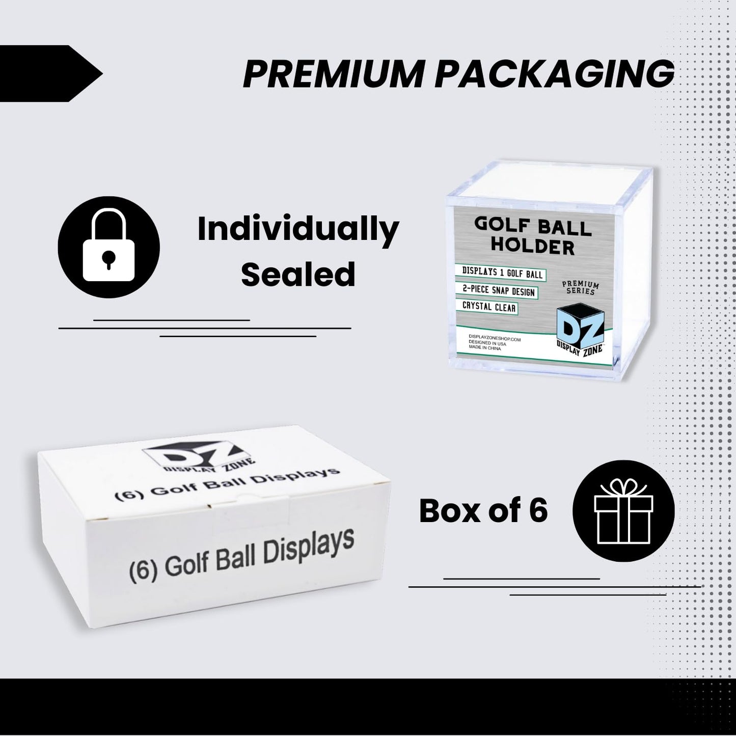 Display Zone Golf Ball Cube Display Case - Showcase & Preserve Your Golf Collection - Stunning Transparent Single Ball Holders - (Box of 6 Cubes)