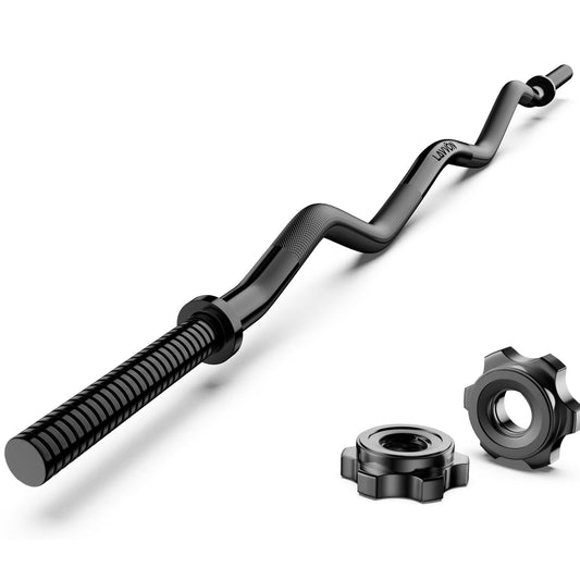 47" EZ Curl Bar Weight Lifting Bar, 1-inch Curling Bars for Weight lifting, Barbell bar for Hip Thrusts/Squats/Lunges for Gym and Home, With 2 Star Double Risk Star-nuts (220lb Weight Capacity) (Black)