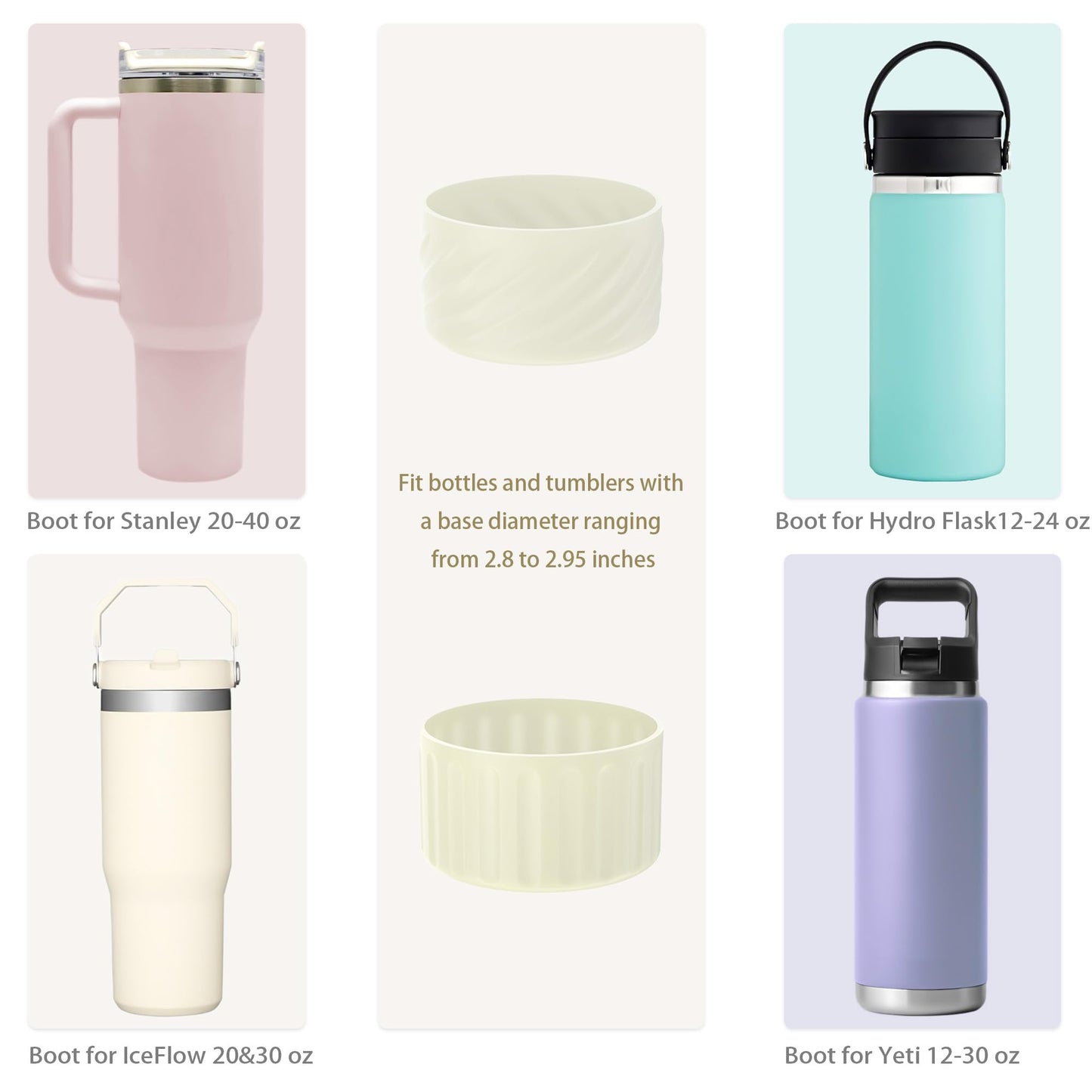 GDwhale 2 Pack Silicone Boot for Stanley 40oz & 30oz,IceFlow 20oz & 30oz,and Hydroflask 12-24 oz - Anti-Slip/Scratch/Noise,Protector Sleeve Cover Boot for Stanley Cup Accessories - BPA Free (Pink)