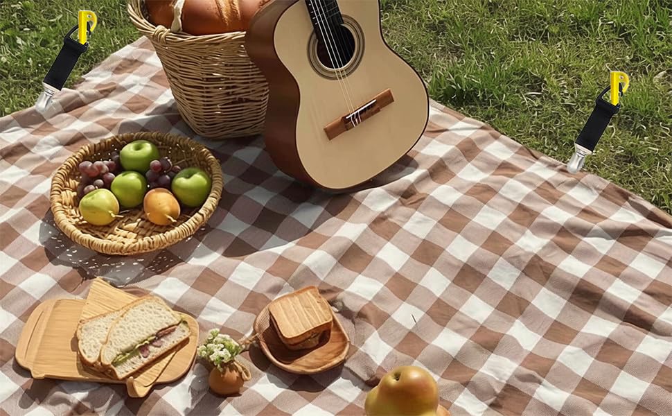 JKGOO 8 Piece 5.7in Beach Outdoor Picnic Holder -with Picnic Mat Clips and Tent Stakes,Beach Blanket Stakes,Tent Accessories,Sand Stakes,Great for Outdoor Camping Essentials (Blanket not Included)