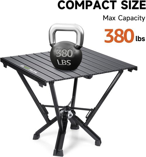 MTRVR Camping Table Folding, Small Camping Table with Load 380lbs, Portable Roll up Aluminum Foldable Table with Carry Bag for Outdoor, Picnic, Camping, Black
