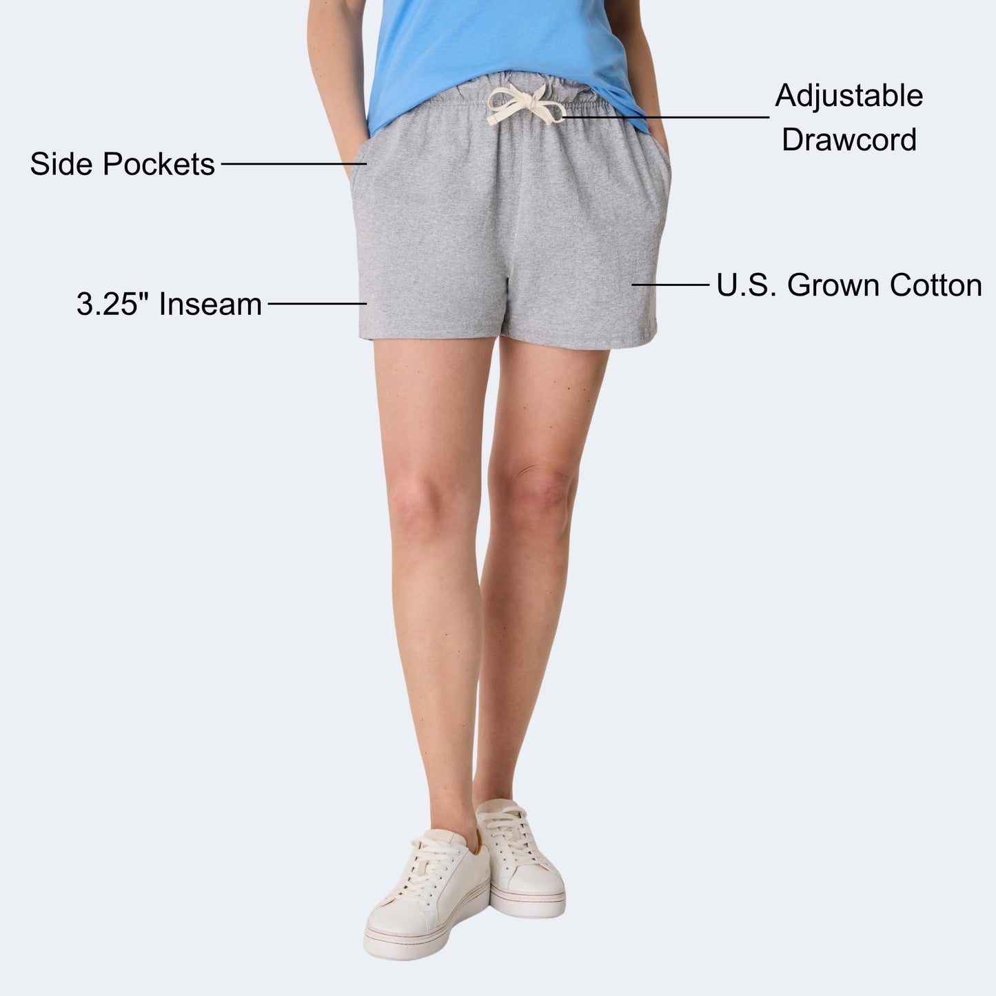 Essential Drawstring Shorts, Cotton Shorts for Women, Adjustable Shorts Light Steel