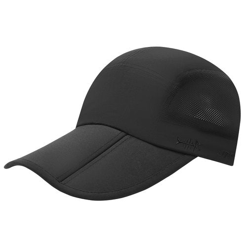 BASSDASH Folding Fishing Baseball Cap UPF 50+ Water Resistant Outdoor Portable Brim Hats for Women Men Hiking Adjustable Black