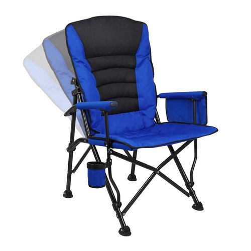 Superrella Outdoor Folding Camping Chair Heavy Duty Movable High Back Collapsible Padded Chair with Storage Bag for Outside Camping Activities, Blue