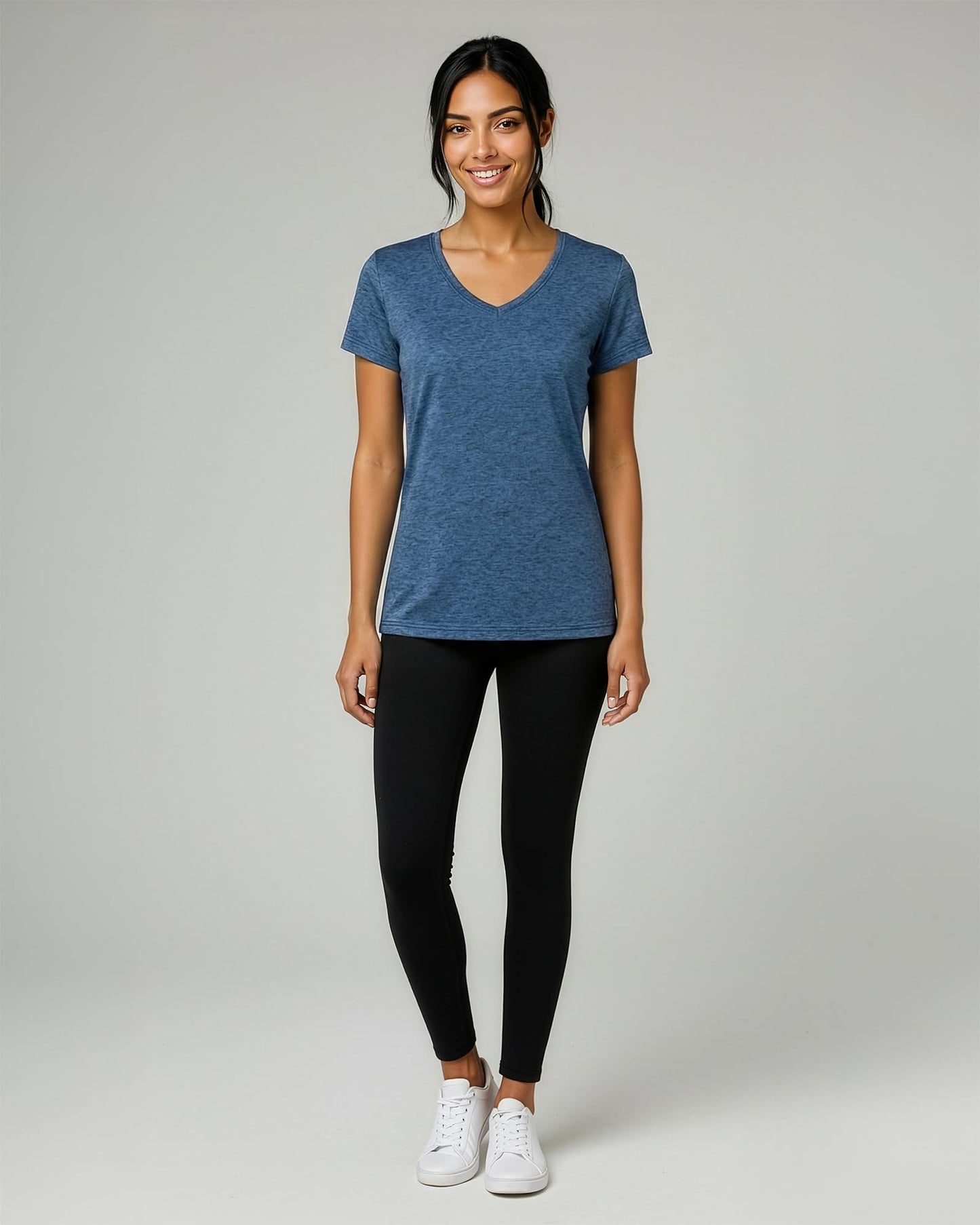 Real Essentials 5 Pack: Women's Dry-Fit Short Sleeve V Neck T Shirt Workout Fitness Yoga Top Tee, Set 8, M