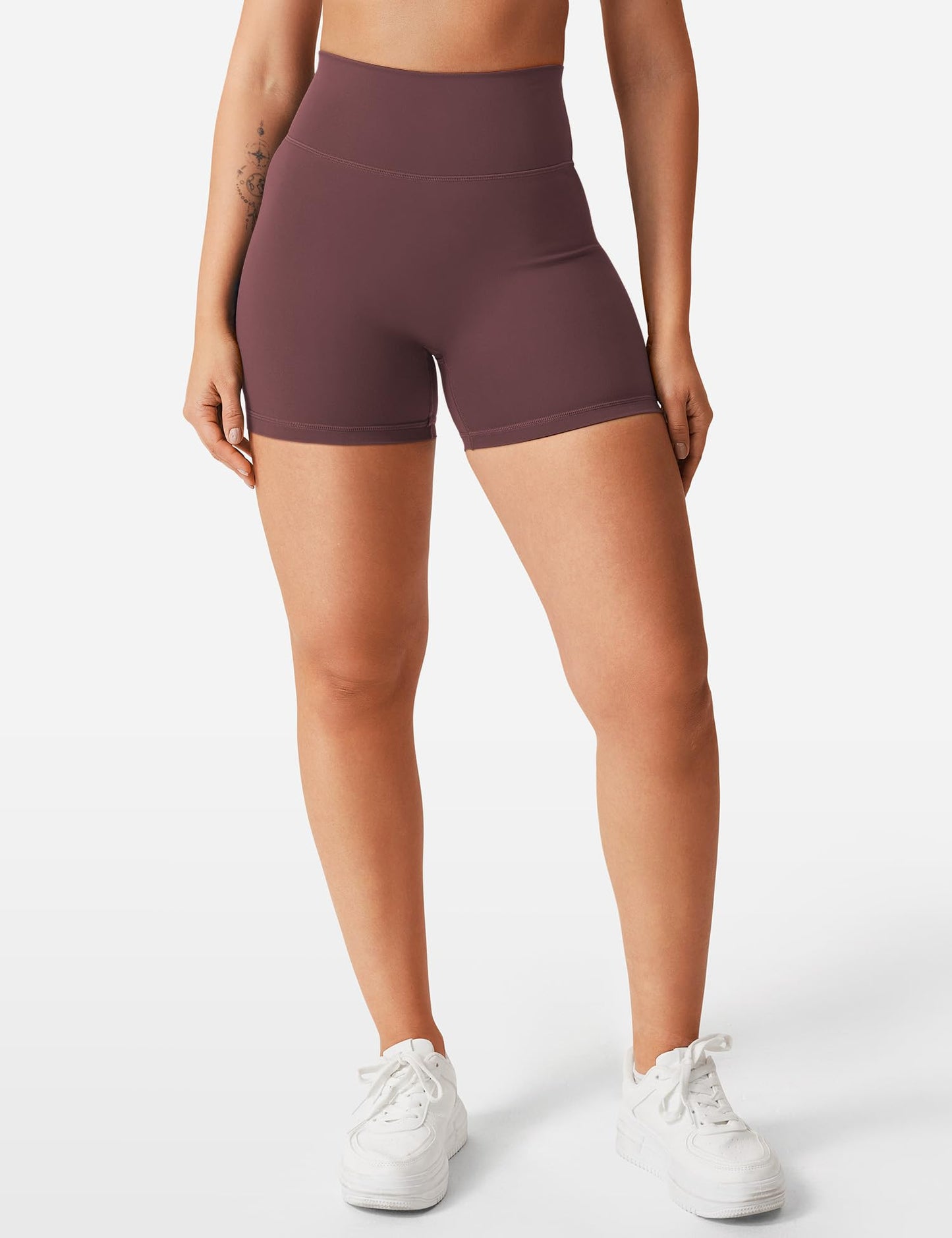 YEOREO Women's Biker Shorts 3.6" / 4.5" / 6" Workout Gym Shorts High Waist Tummy Control Hidden Scrunch Running Yoga Deep Chocolate