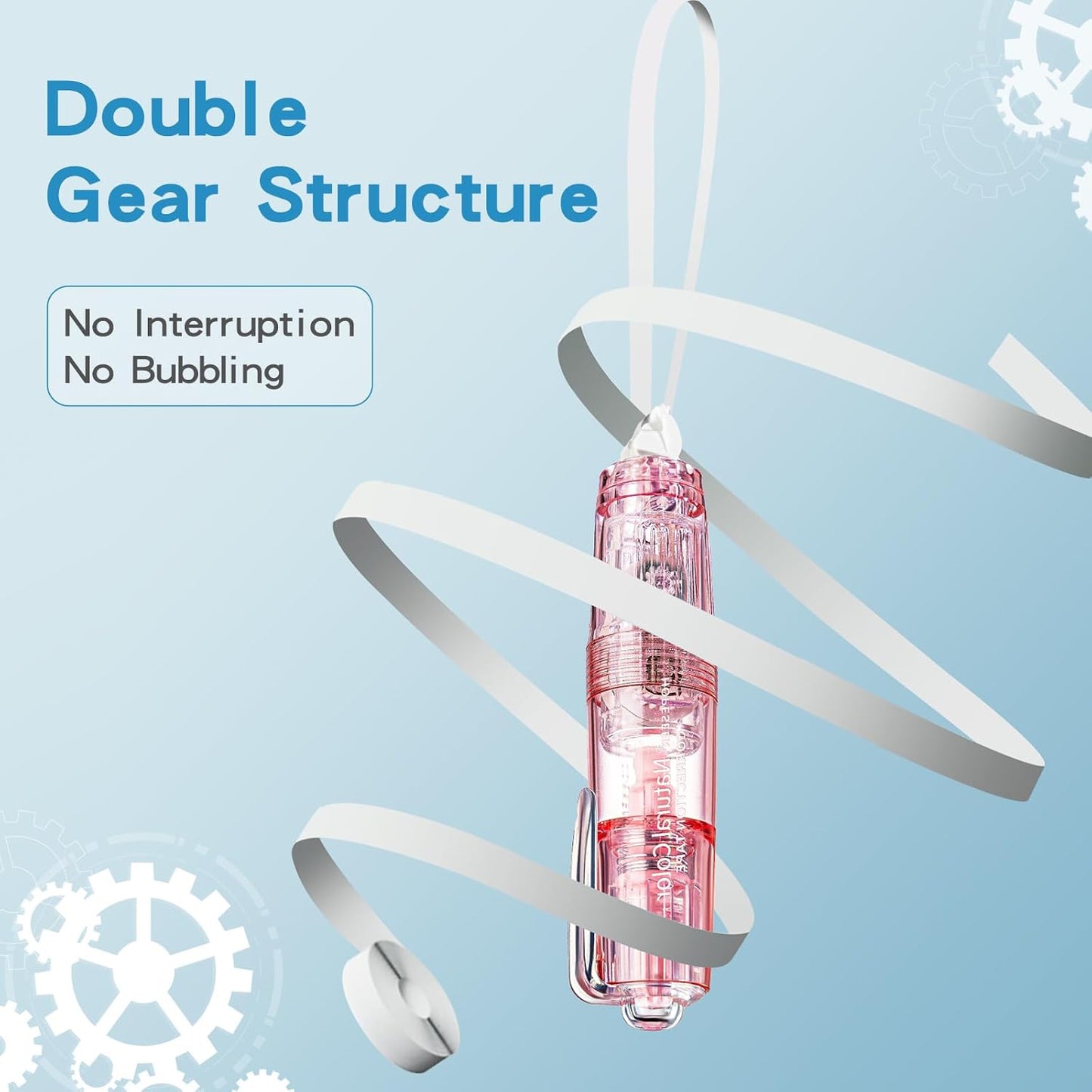 White Retractable Correction Tapes, 2 Cute Pre-Loaded Correctors with 4 Refills, Pull-Out Pen-Shaped Applicator, Anti-Break Tape for Office Supplies (Transparent, Green)