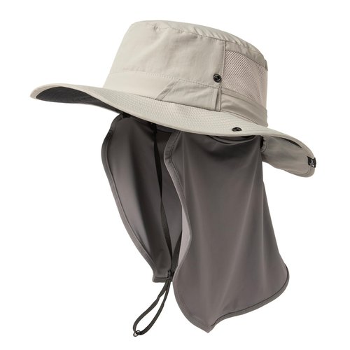 TOP-EX L/XL/XXL UV Protection Mens Sun Hat with Cooling Neck Cover Sunglass Lock Wide Brim Fishing Safari Hats Outdoor Summer Hat Waterproof Packable Grey L/XL