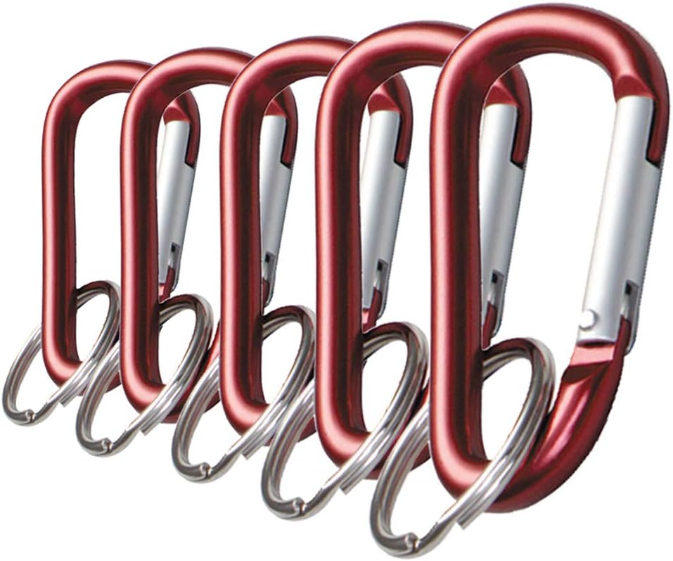 Lucky Line Aluminum Large 3-1/8" Carabiner Clip, 5 Pack, Snap-Link C-Shape Heavy Duty Key Chain, Nickel-Plated Key Ring, Light Weight and Durable