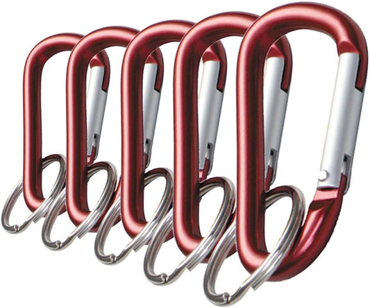 Lucky Line Aluminum Large 3-1/8" Carabiner Clip, 5 Pack, Snap-Link C-Shape Heavy Duty Key Chain, Nickel-Plated Key Ring, Light Weight and Durable
