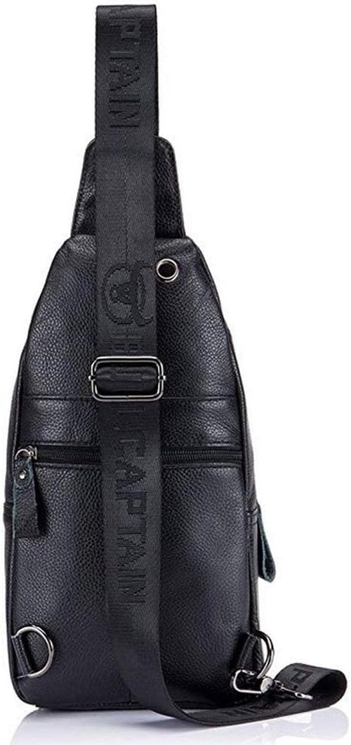 Hebetag Leather Sling Bag Crossbody Backpack for Men Women Casual Shoulder Chest Bags Day Pack Daypack Pouch Pocket Black