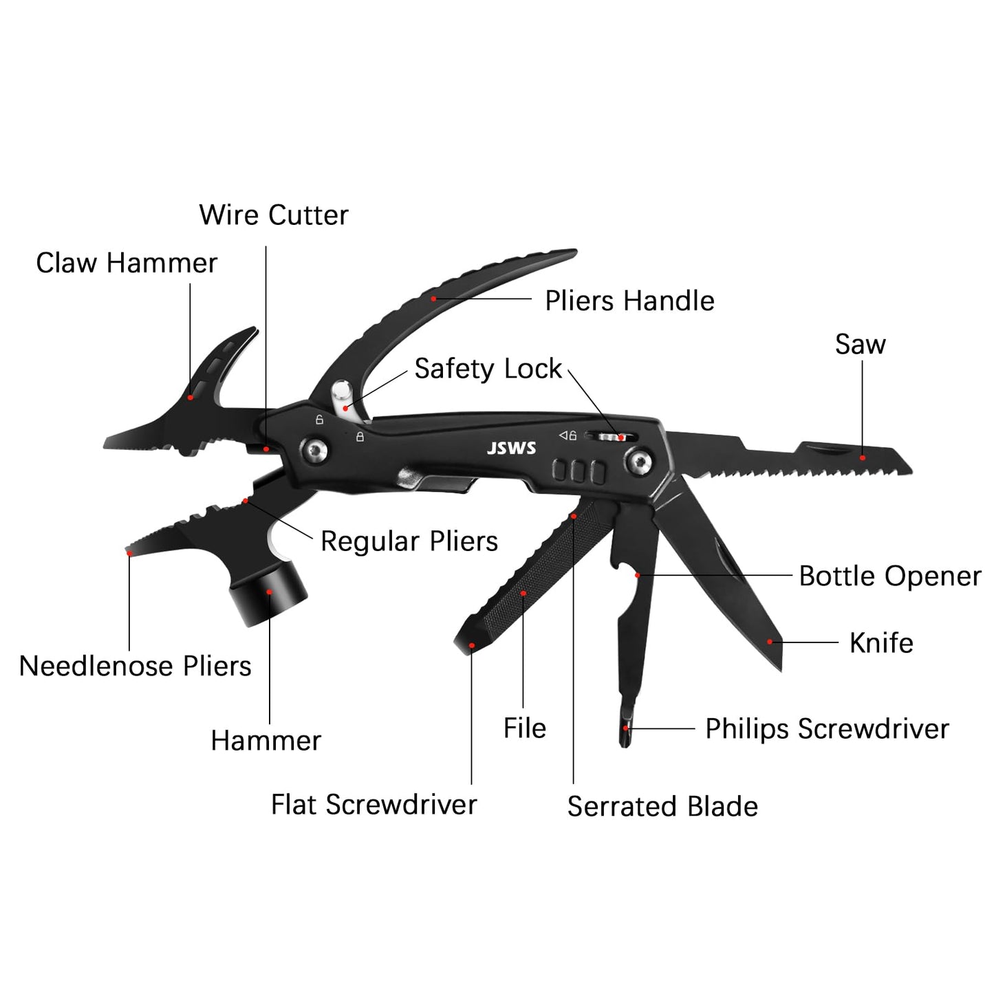 JSWS Christmas Gifts for Dad from Daughter Son Gifts for Men-Multi tool Camping Hiking Survival Gear 12-in-1 Hammer Multitool Cool Gadgets for Men-Christmas Stocking Stuffers for Men Dad Mens Gifts