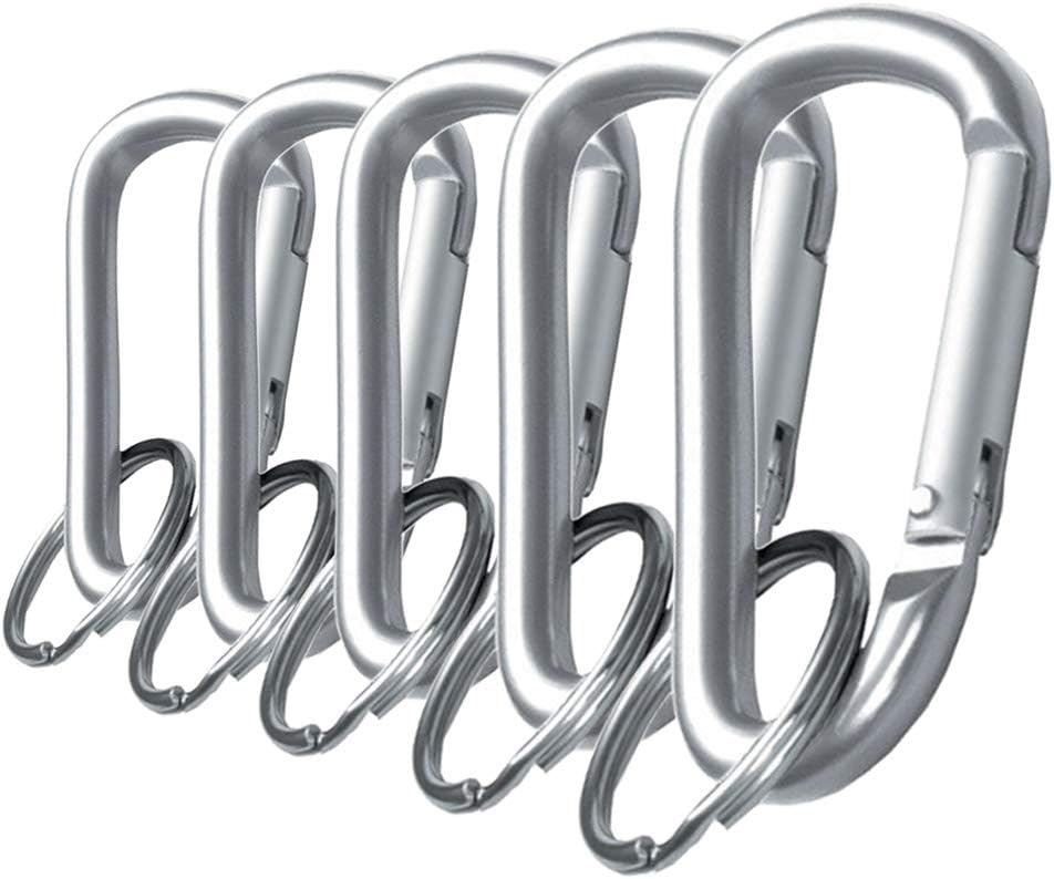 Lucky Line Aluminum Large 3-1/8" Carabiner Clip, 5 Pack, Snap-Link C-Shape Heavy Duty Key Chain, Nickel-Plated Key Ring, Light Weight and Durable