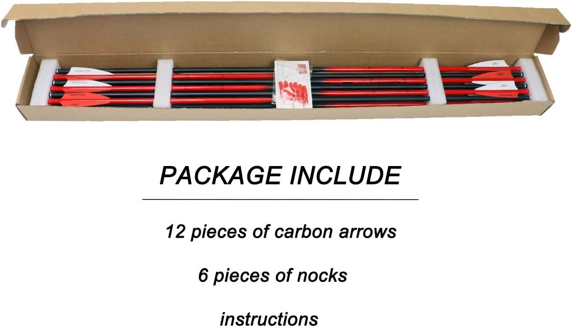 30inch Carbon Arrow Fluorescence Color Targeting and Practice and Hunting Arrows for Compound Bow and Recurve Bow with Removable Tips(Pack of 12)