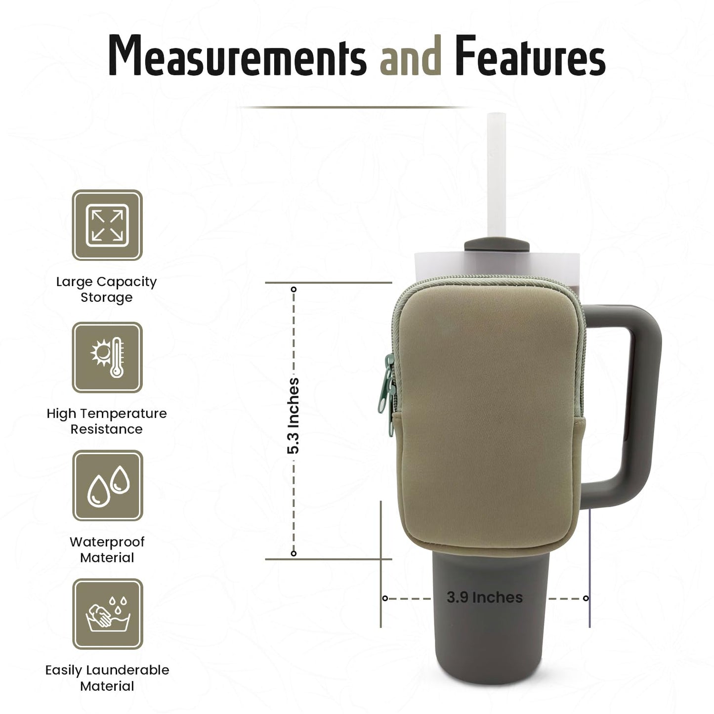 NOLI JUNE - Water Bottle Pouch for Stanley Quencher 18oz to 40oz - Neoprene Pouch with Adjustable Strap - Versatile Tumbler Holder - Eucalyptus