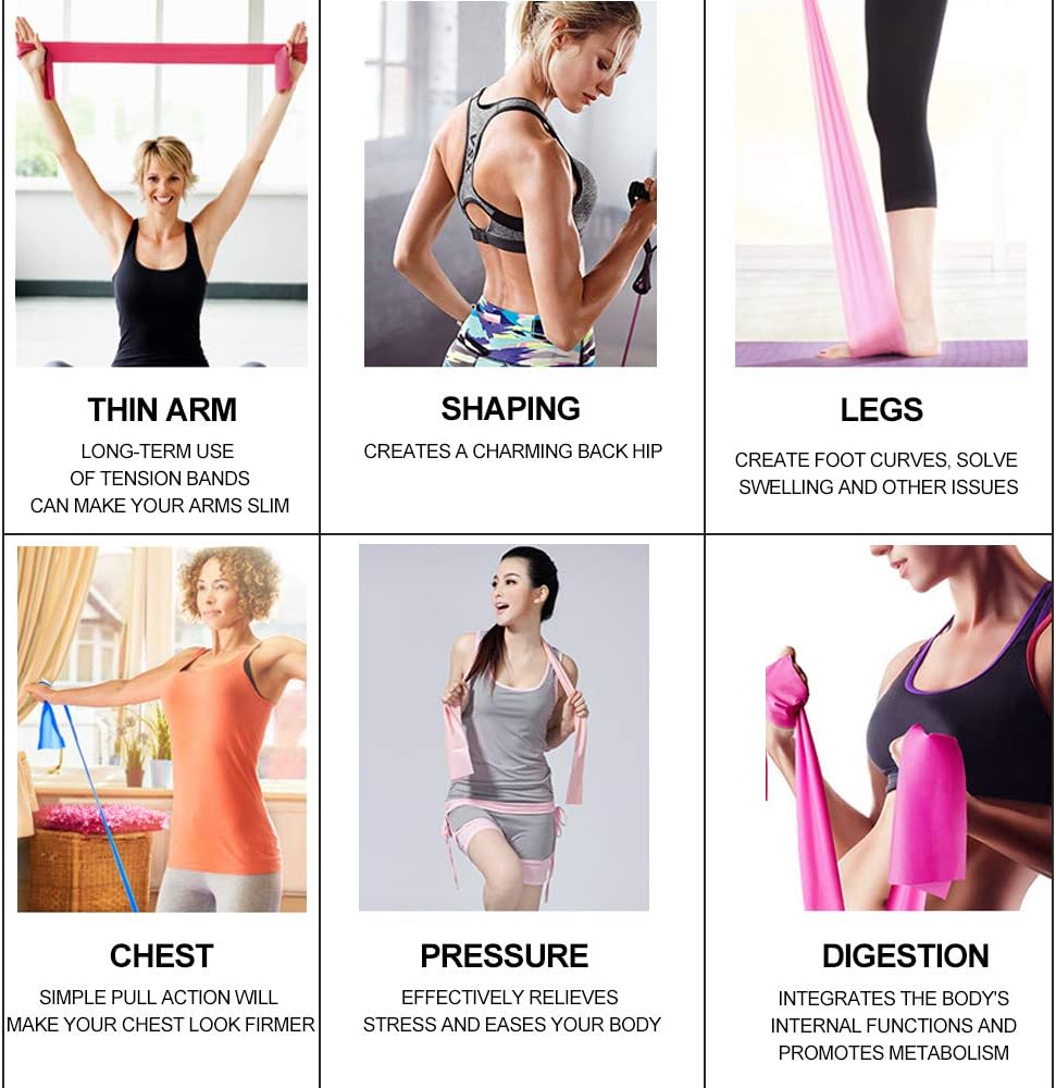 Therapy Flat Resistance Bands Set, Latex Free Flat Elastic Exercise Stretch Bands for Stretching, Flexibility, Pilates, Yoga, Ballet, Gymnastics, Rehab, Workout, Pink, Purple, Blue (3 Pack, 5 FT long)