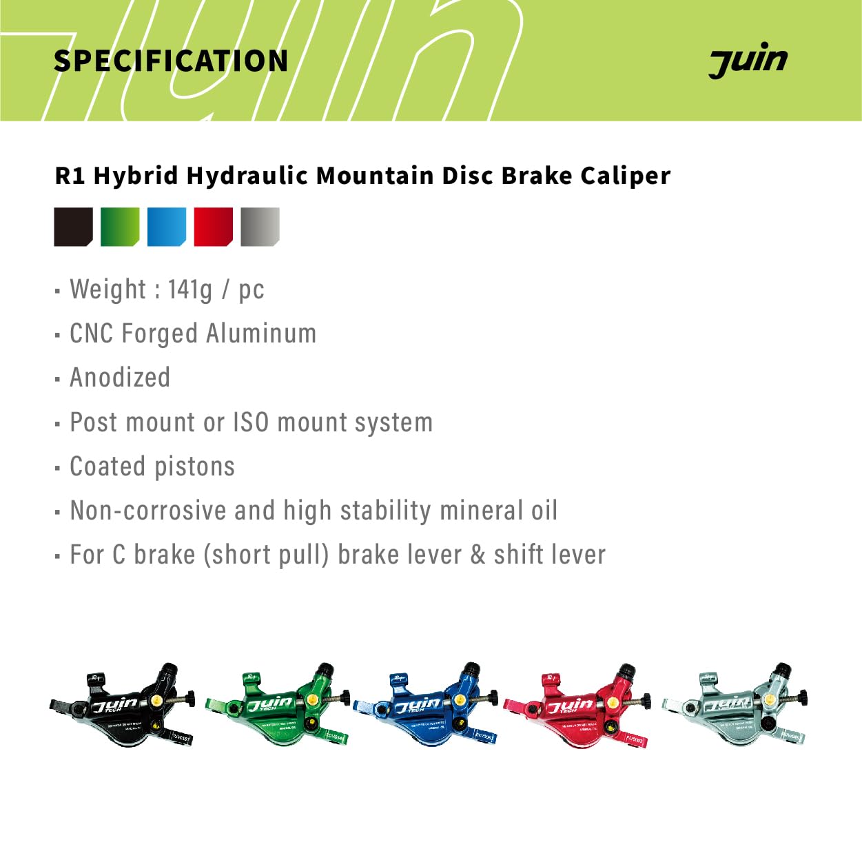 Juin R1 Hybrid Hydraulic Disc Brake Caliper, Mechanical/Hydraulic Disc Brake Kit, Black