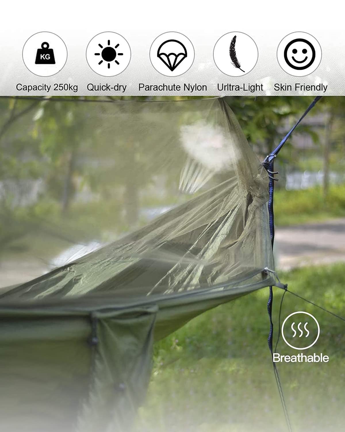Fotgear Camping Hammock with Mosquito Net - Ultra Lightweight Durable Double/Single Travel Hammock 210T Parachute Nylon with Tree Straps 660lbs Capacity for Garden Camping Backpacking, Camo