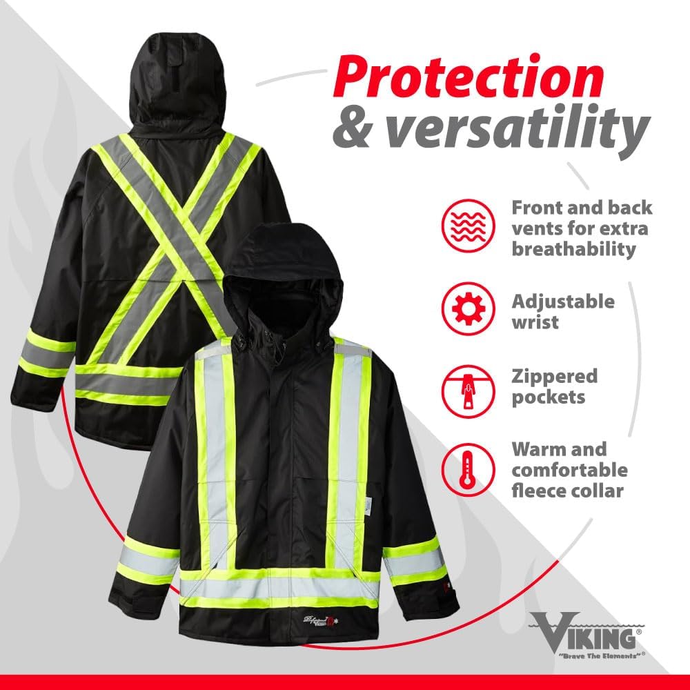 Fire Resistant Hi Vis Jacket for Men - Viking Professional Journeyman 300D Reflective Fire Retardant
