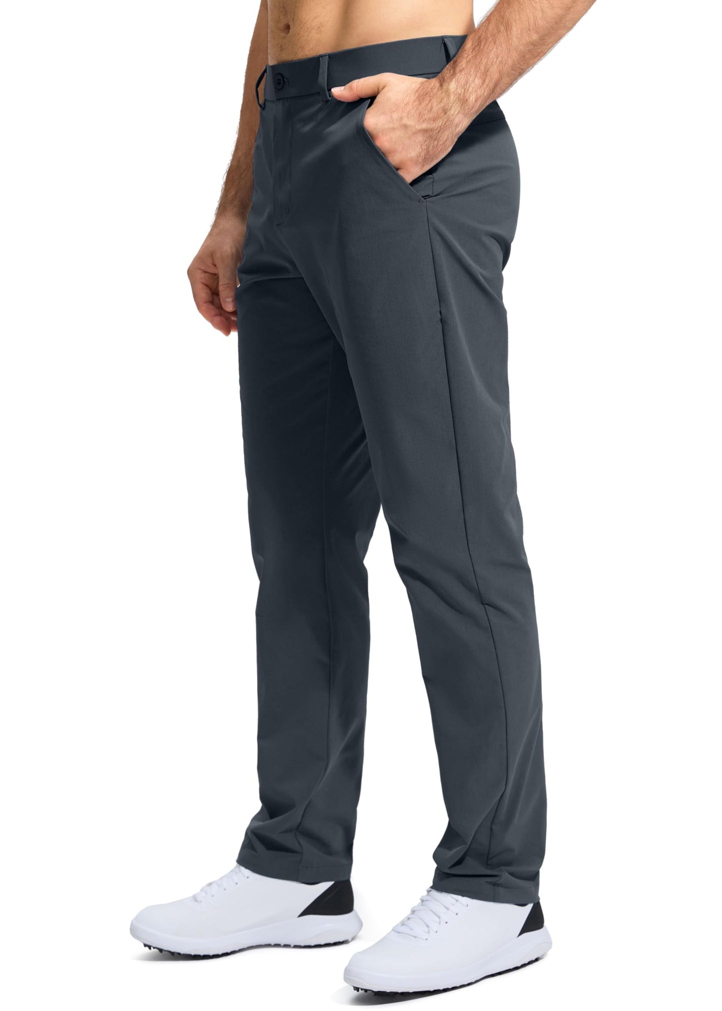 Pudolla Dress Pants for Men Golf Pants Stretch Work Dress Comfy Pants 34 Lightweight Quick Dry Casual Slacks Trousers(Iron Grey 33Wx34L)