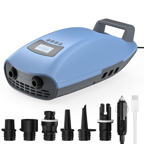 Swonder Seawolf Dual-Power Paddle Board Pump, 6000mAh Battery & Car Connector, 2X Faster Electric Air Pump for SUP & Kayak, 20 PSI with Dual Cylinders, Active Cooling, Supports Up to 17V DC