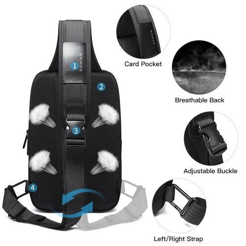 BANGE Anti theft Sling Backpack with Lock, Men's Sling Bag for Men, Shoulder Crossbody Backpack with USB Charging Port for Men and Women