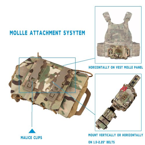 IFAK Med Pouch,Rapid/Quick Deploy First Aid Kit Pack, Two-Piece System Med Roll Carrier Hypalon Handle Hunting Bag
