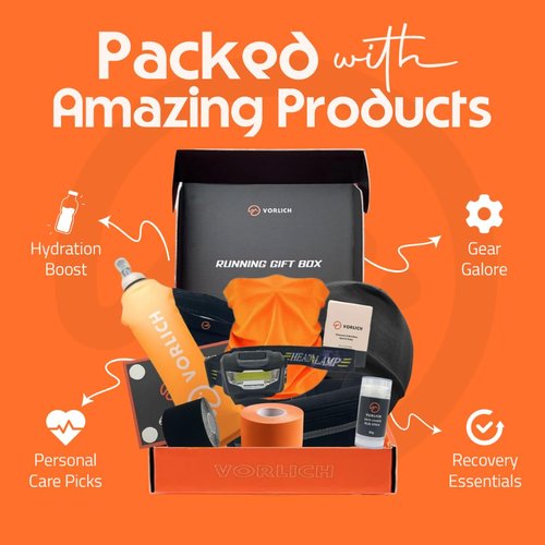 Vorlich® Running Gift Box, 13 Essential Items for Runners, Includes Run App, 8-Week Run Plan, Running Belt, LED Headtorch, Water Bottle & More